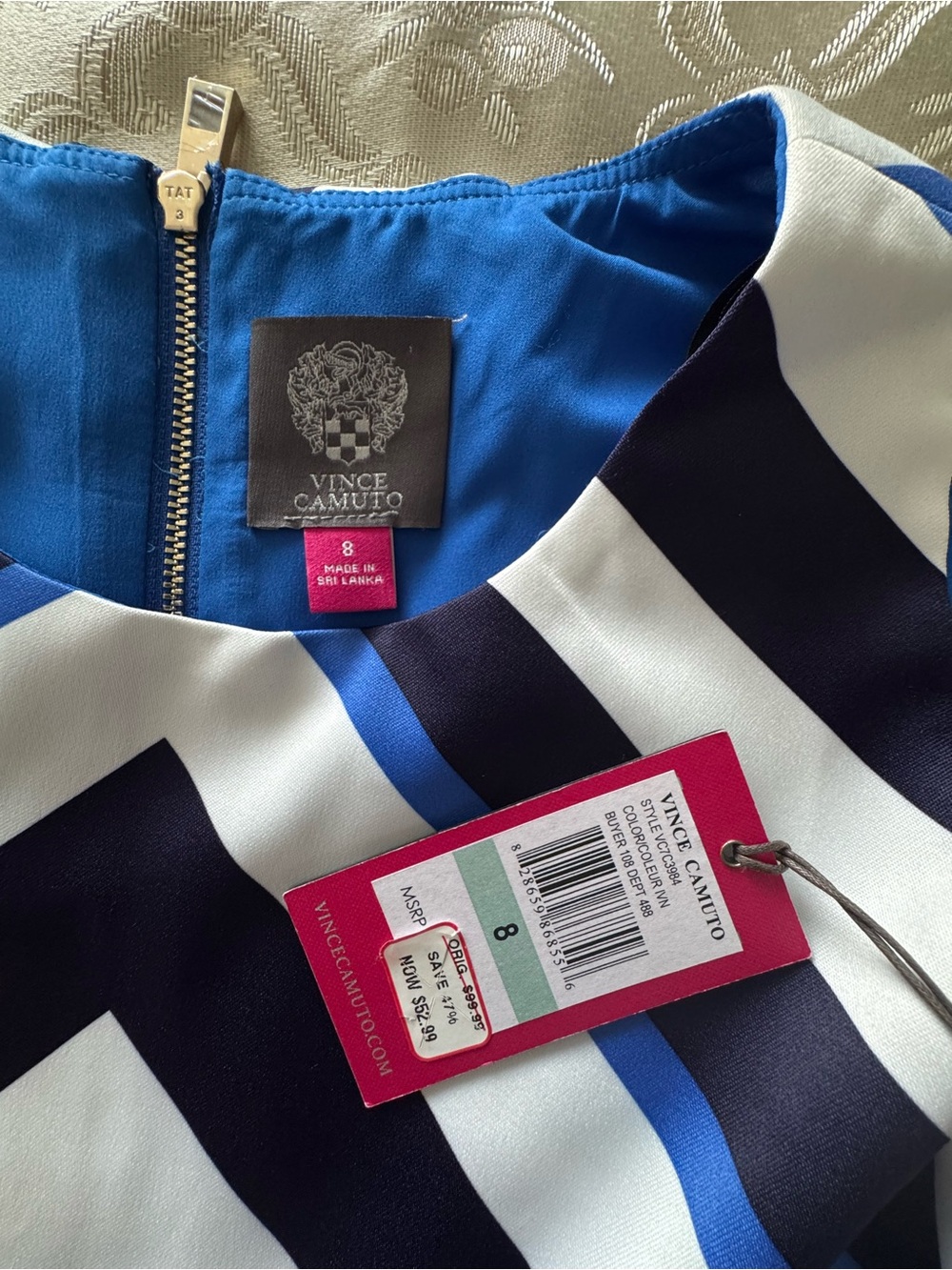 Vince Camuto Chevron Striped Sleeveless Shift Dress Size 8 NWT - Picture 4 of 10